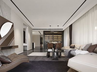 悦美国际125平现代风格三居室装修案例