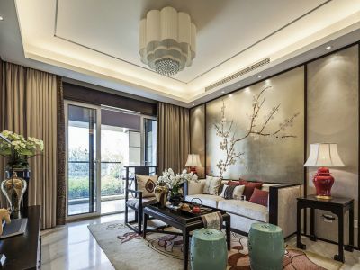 公园万象94平米新中式风格三室两厅装修案例