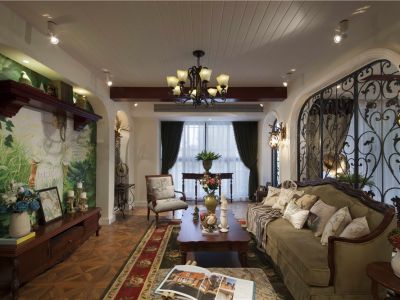 新世界御湖127平米田园风格三室两厅装修案例